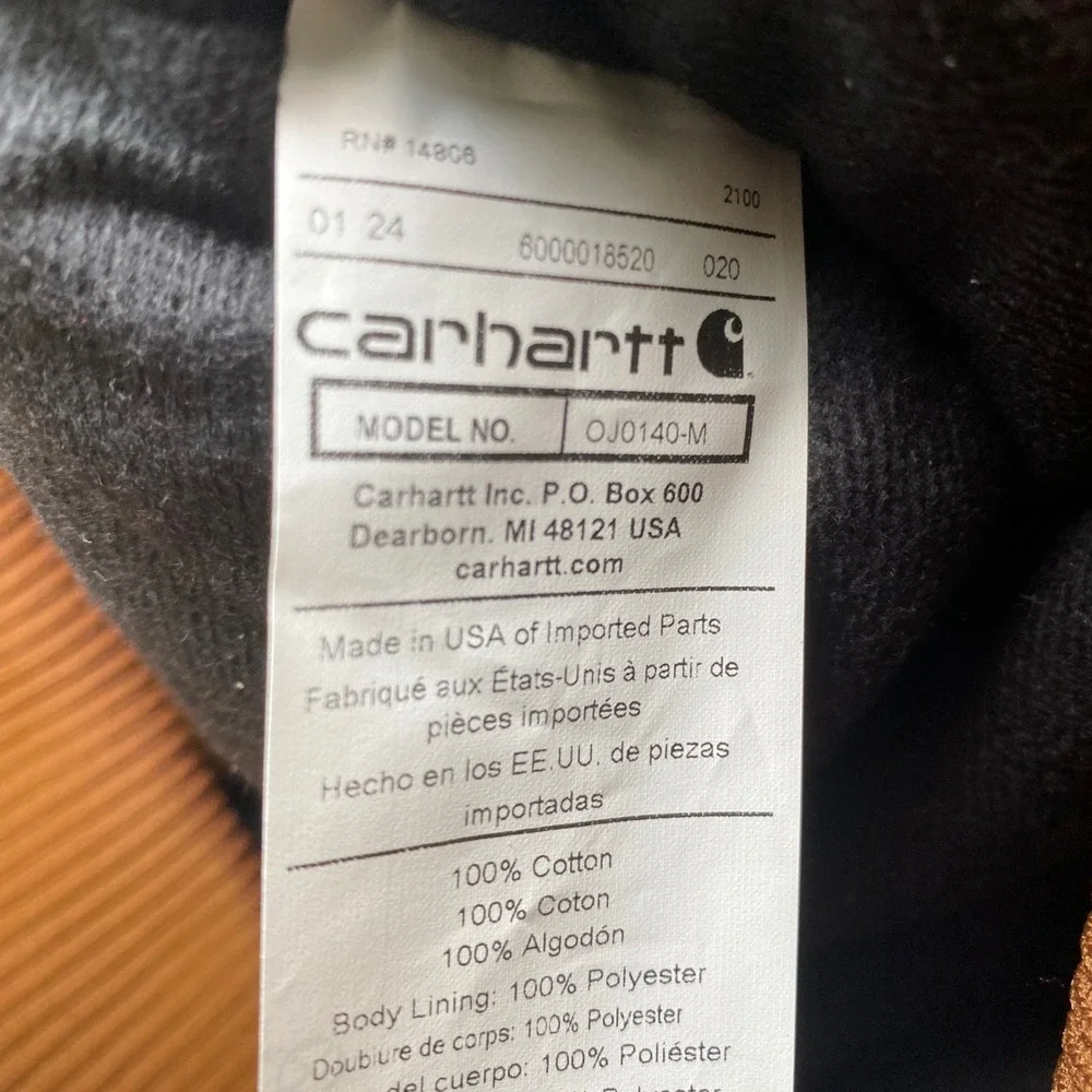 Carhartt OJ0140-M Loose Fit Active Jacket 2XL Brown Duck Quilt Lined USA Work